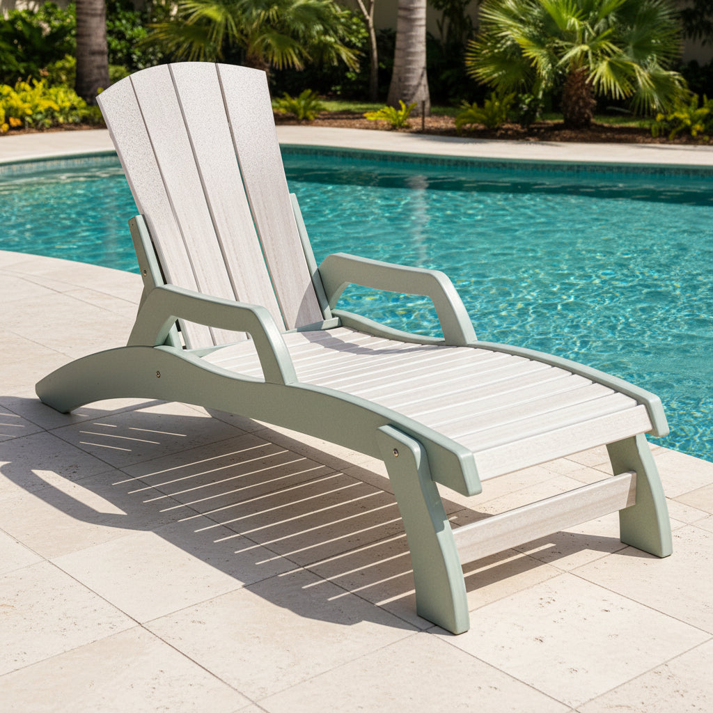 Amish made outdoor poly Serenity chaise lounge, premium quality furniture designed for ultimate comfort, durability, and relaxing outdoor living