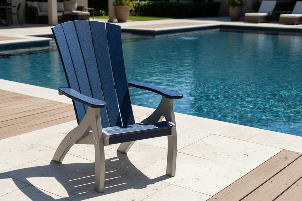 Amish made outdoor poly Adirondack style chair, premium quality furniture designed for comfort, durability, and stylish outdoor living