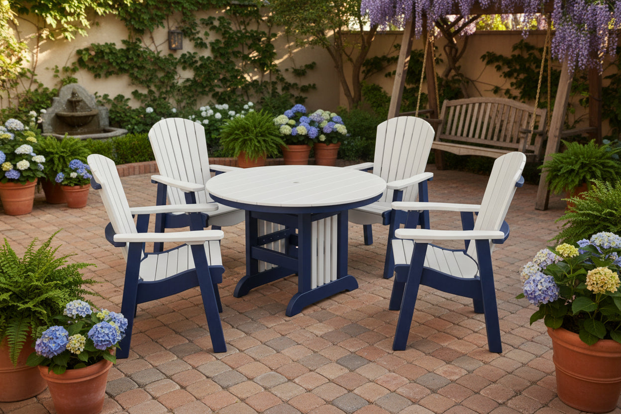 Amish made outdoor poly supreme deck dining chair available in dining, counter, and bar height with swivel and color options, premium quality furniture built for durability and comfort

