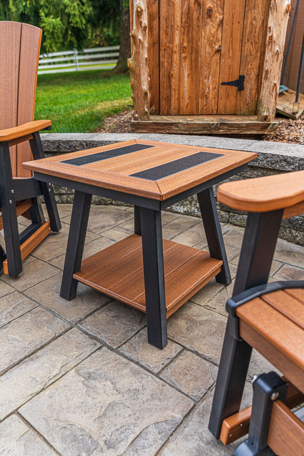 Amish made outdoor poly square end table in stylish contrast colors, premium quality furniture designed for durability, weather resistance, and modern outdoor living