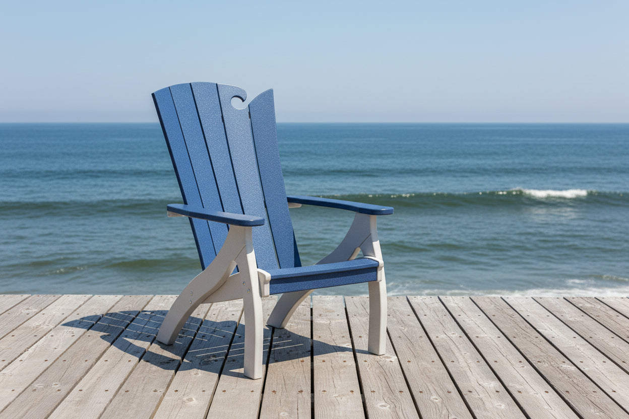 Amish made outdoor poly nautical surf inspired Adirondack chair, premium quality furniture designed for comfort, durability, and stylish outdoor relaxation