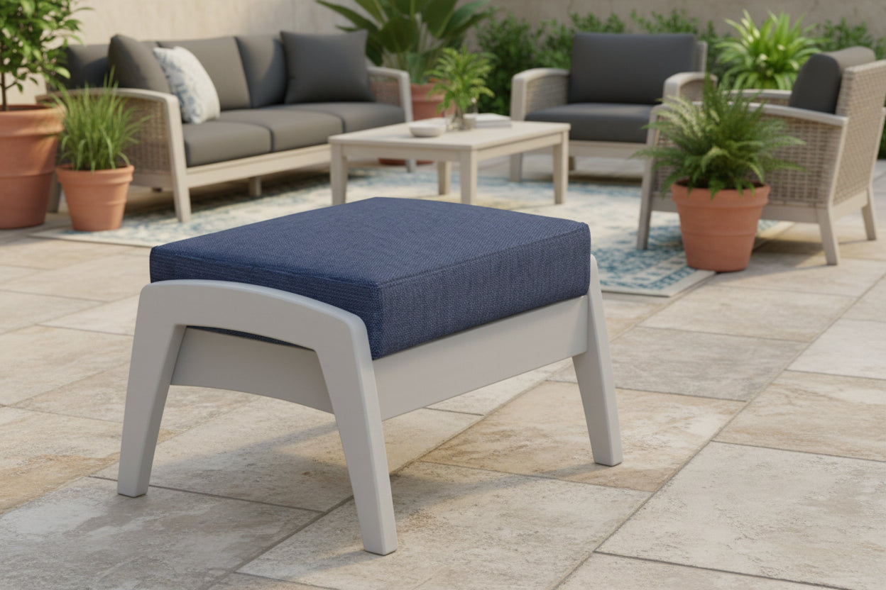 Amish made outdoor poly ottoman for Regency deep seat collection, premium quality furniture designed for comfort, durability, and cohesive outdoor lounging