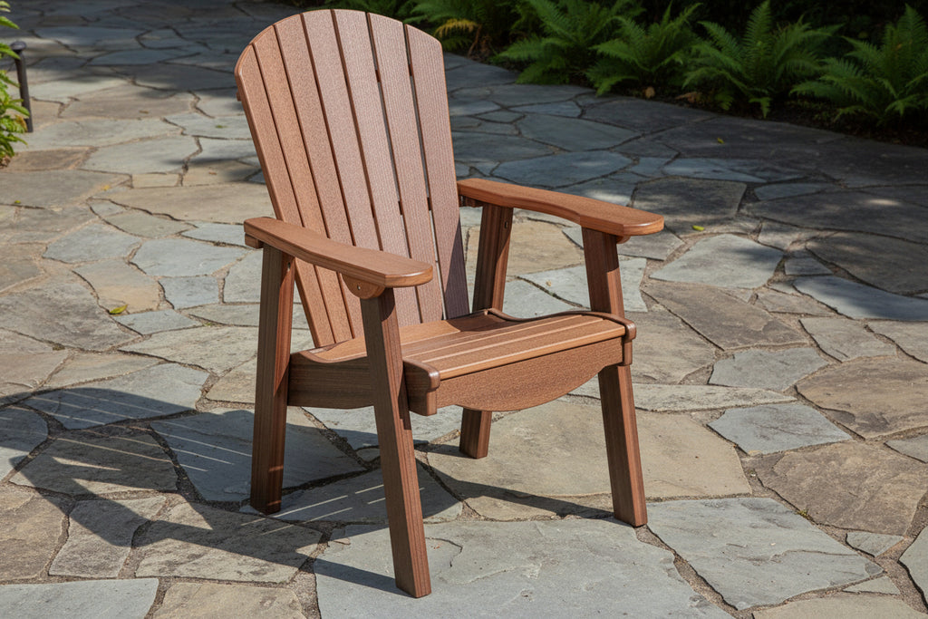 Amish made outdoor poly supreme deck dining chair available in dining, counter, and bar height with swivel and color options, premium quality furniture built for durability and comfort