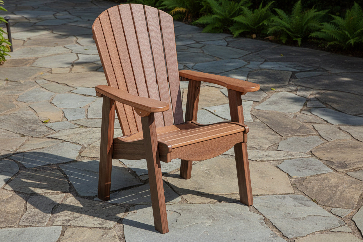 Amish made outdoor poly supreme deck dining chair available in dining, counter, and bar height with swivel and color options, premium quality furniture built for durability and comfort