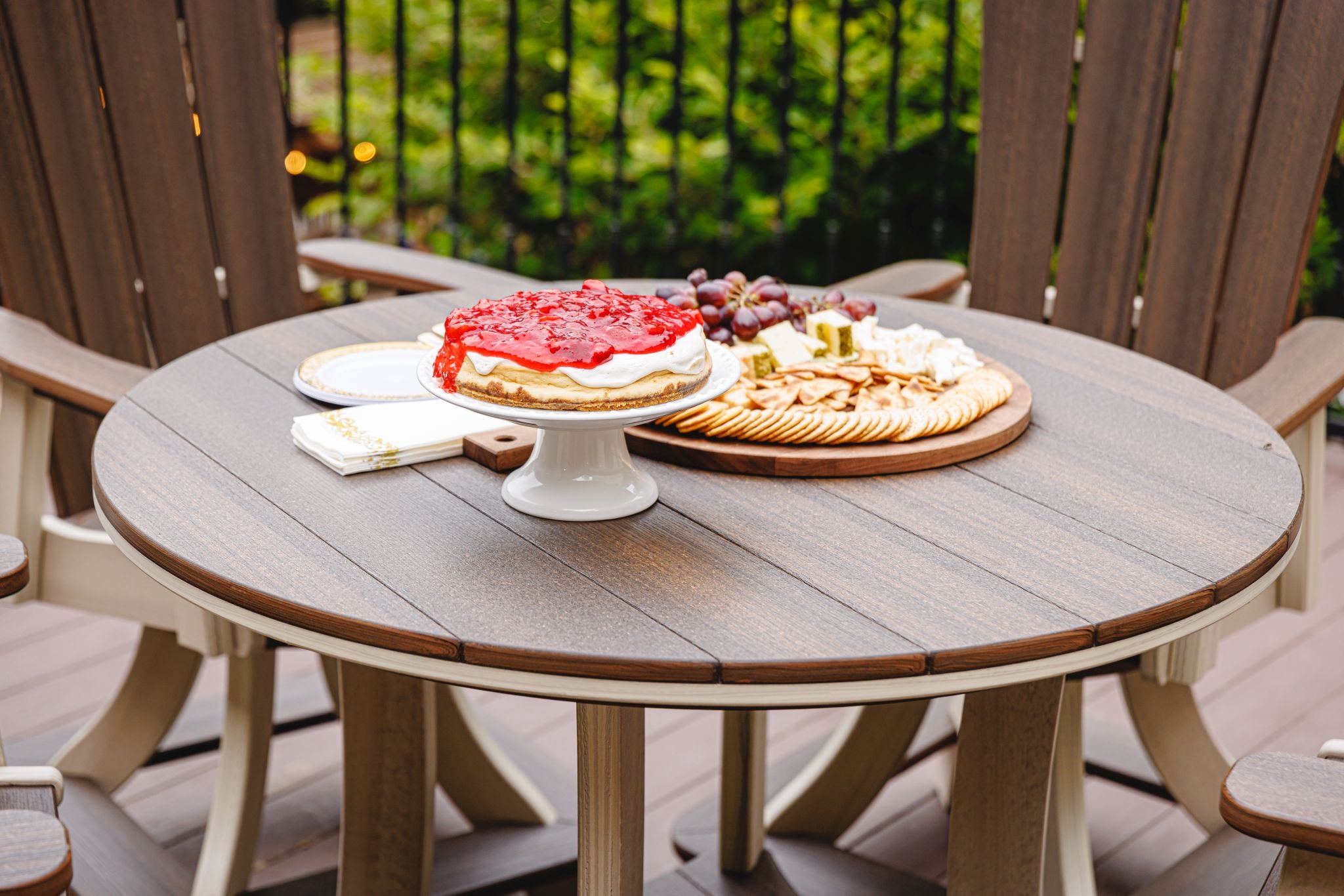 Amish made outdoor poly round balcony height table set with 4 swivel chairs, premium quality furniture designed for durability, comfort, and stylish outdoor living