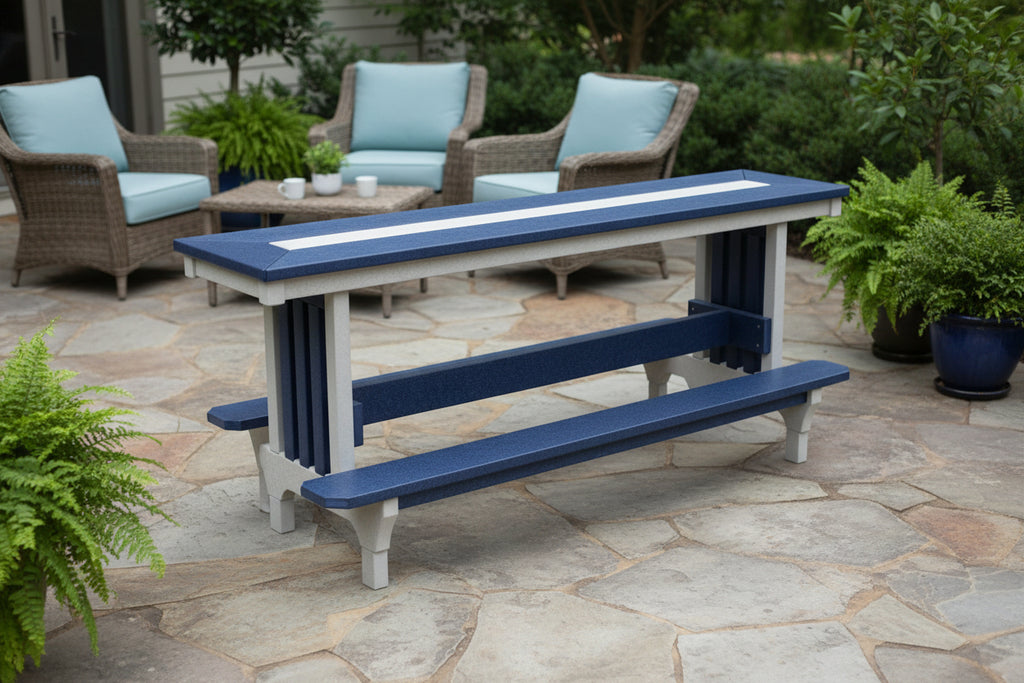 Amish made outdoor poly mission style bench, premium quality furniture designed for durability, comfort, and timeless outdoor seating