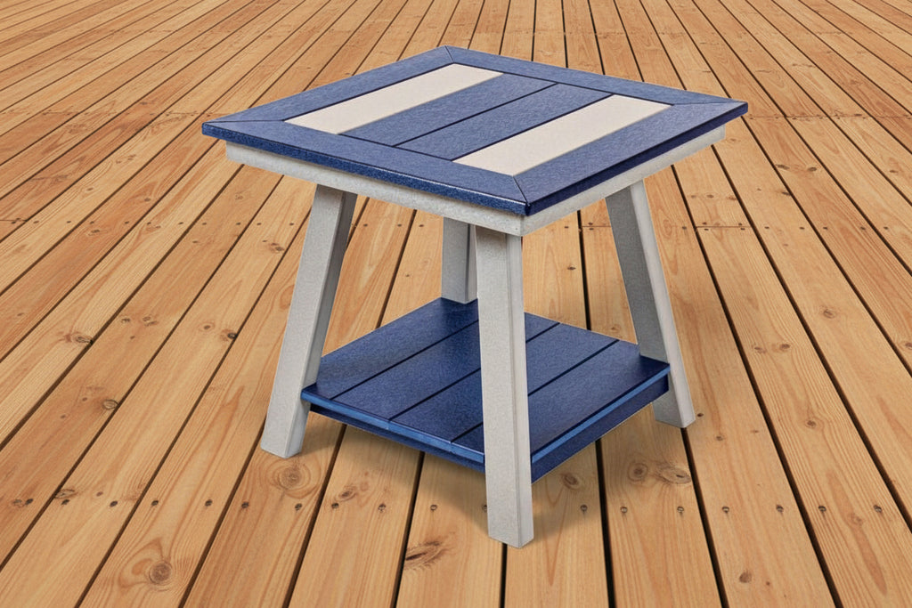 Amish made outdoor poly square end table in stylish contrast colors, premium quality furniture designed for durability, weather resistance, and modern outdoor living