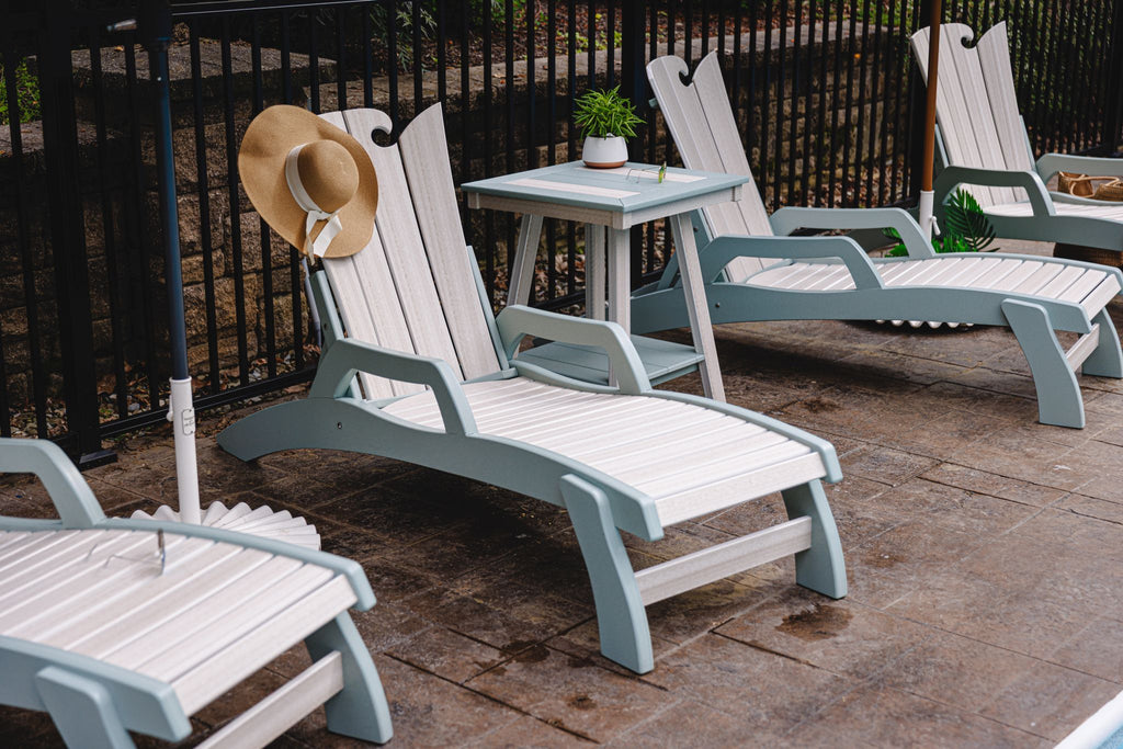 Amish made outdoor poly surf inspired chaise lounger, premium quality furniture designed for comfort, durability, and relaxing outdoor living