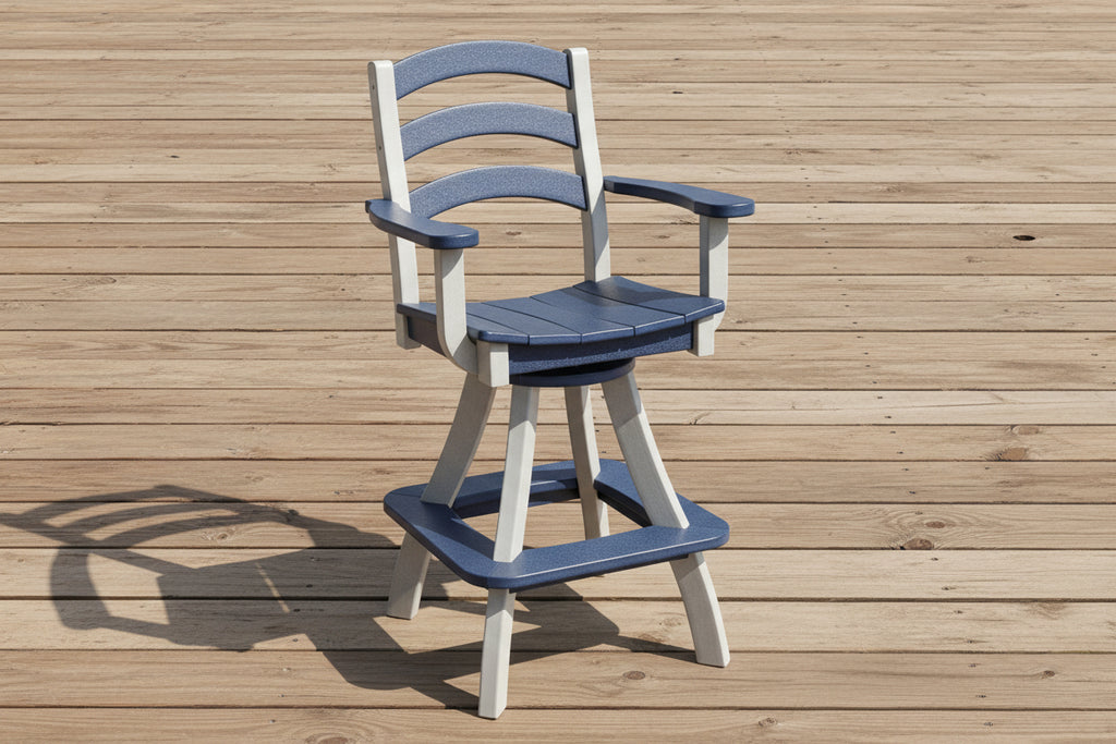 Amish made outdoor poly Seabreak swivel captain’s chair, premium quality furniture designed for smooth rotation, comfort, and durable outdoor seating