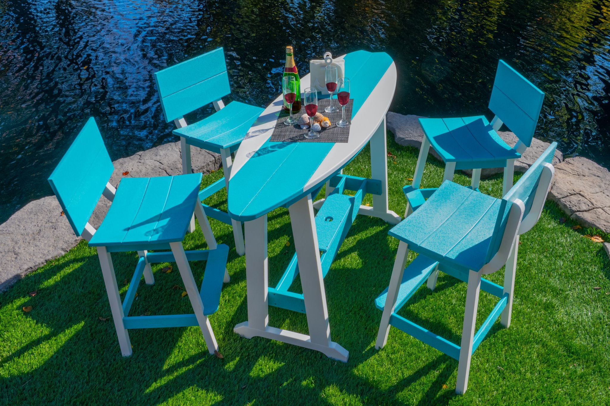 Amish made outdoor poly saddle stool, premium quality furniture built for durability, comfort, and long-lasting outdoor use