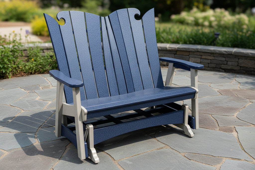Amish made outdoor poly surf inspired double glider, premium quality furniture designed for smooth motion, comfort, and durable outdoor living