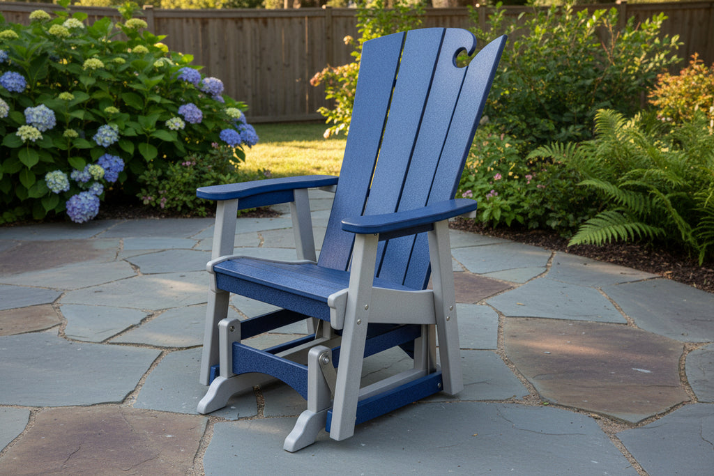 Amish made outdoor poly single person glider, premium quality furniture designed for smooth motion, comfort, and long-lasting outdoor durability