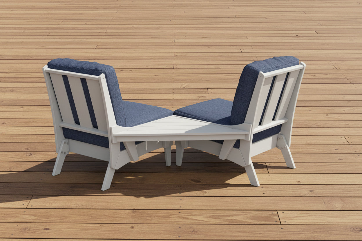 Amish made outdoor poly corner table to join two Regency chairs into a settee, premium quality furniture designed for durability, comfort, and seamless outdoor seating
