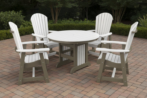Amish-made round white and gray poly patio dining set with weather-resistant outdoor furniture for patio or backyard seating
