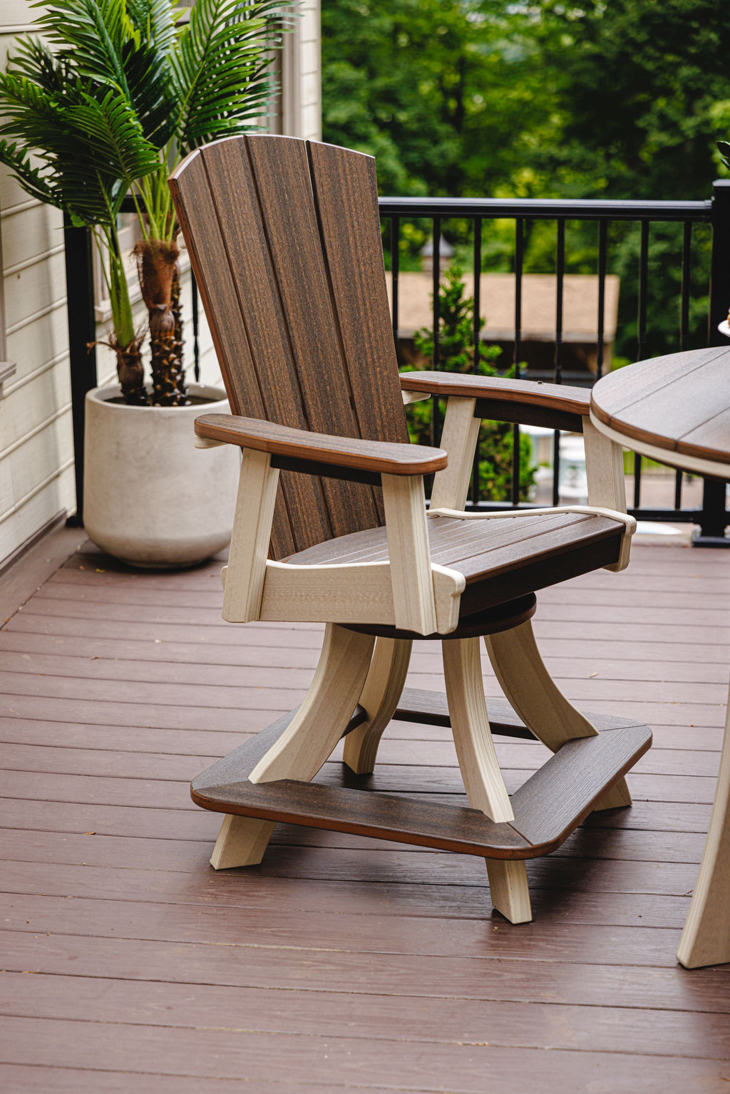 Amish made outdoor poly Serenity swivel chair, premium quality furniture designed for smooth rotation, comfort, and long-lasting outdoor durability