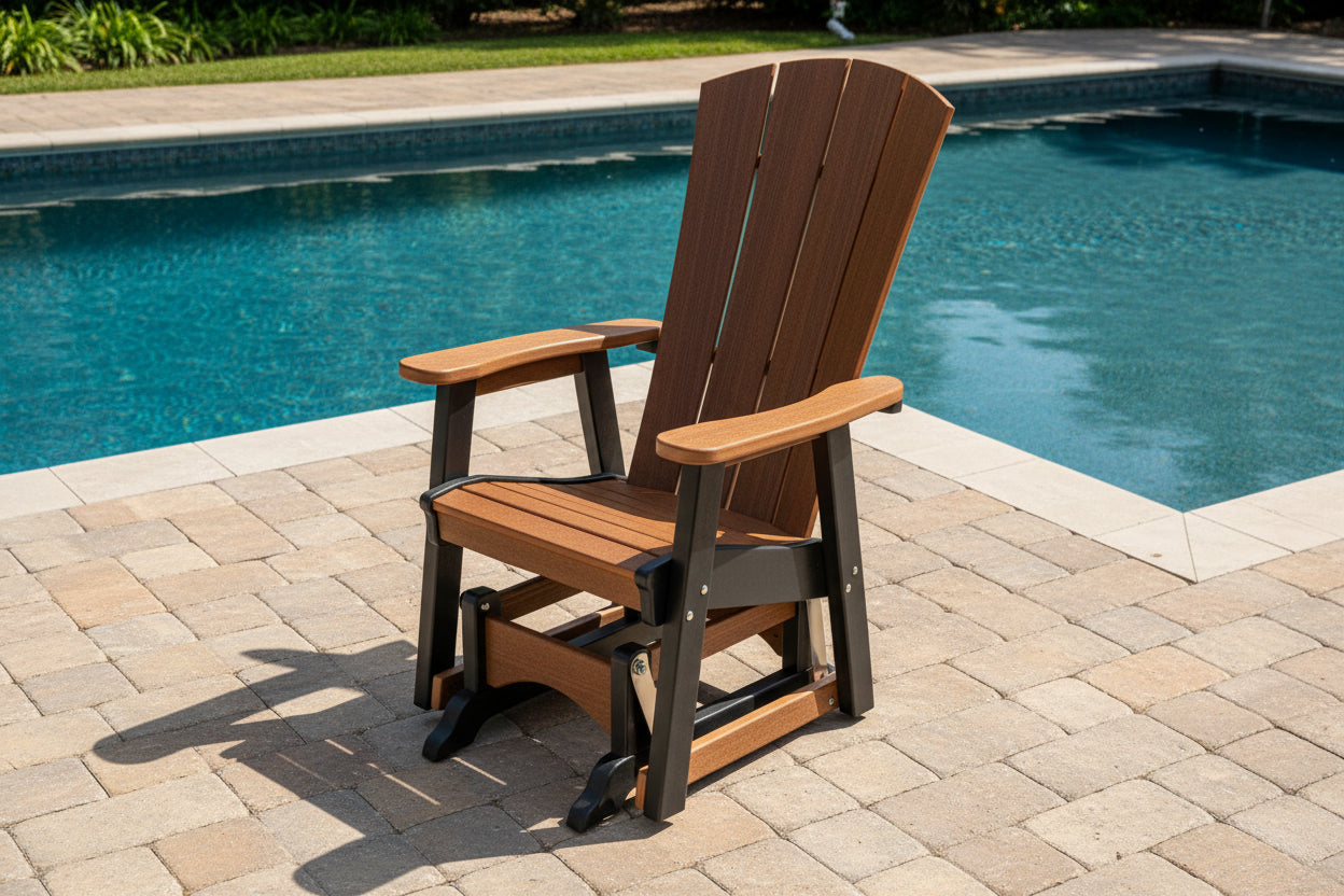 Amish made outdoor poly glider, premium quality furniture designed for smooth motion, comfort, and durable outdoor use