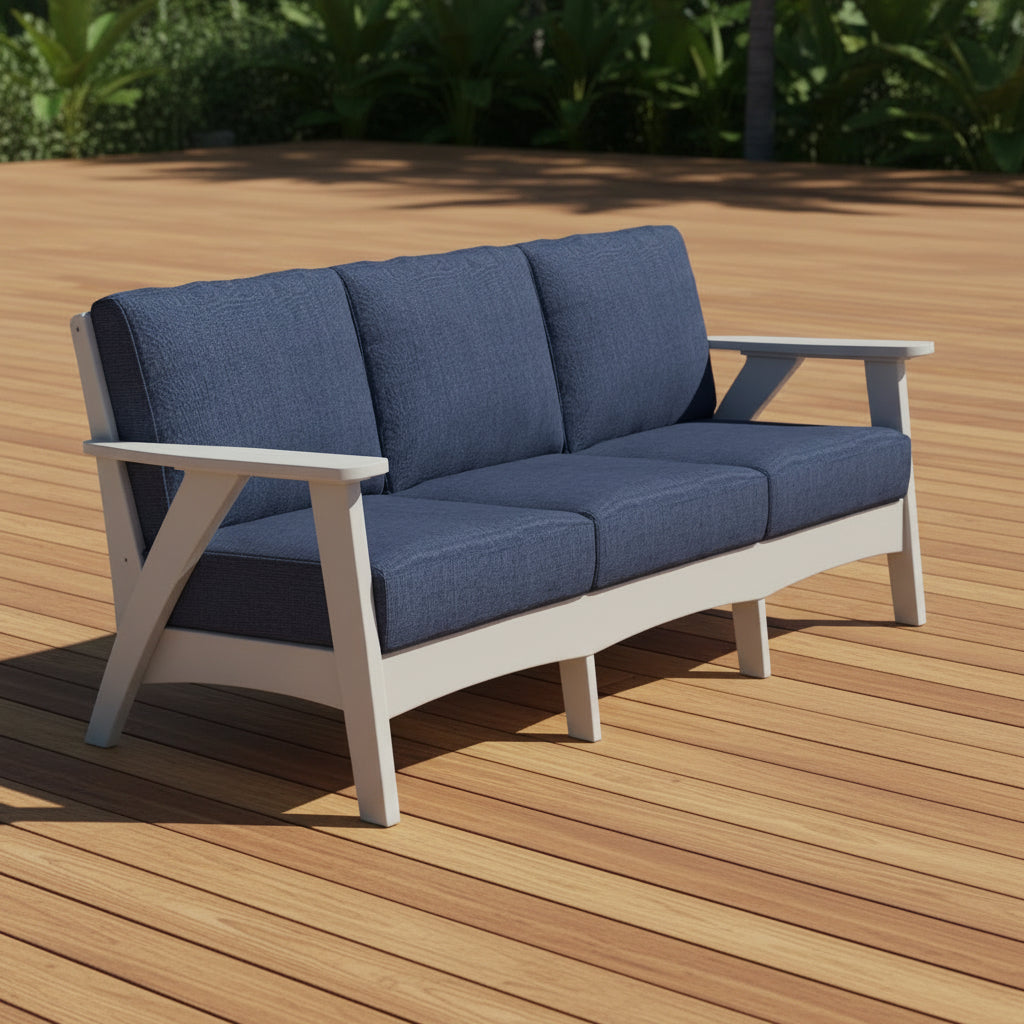 Amish made outdoor poly deep seat sofa with cushions, premium quality furniture designed for superior comfort, durability, and stylish outdoor lounging