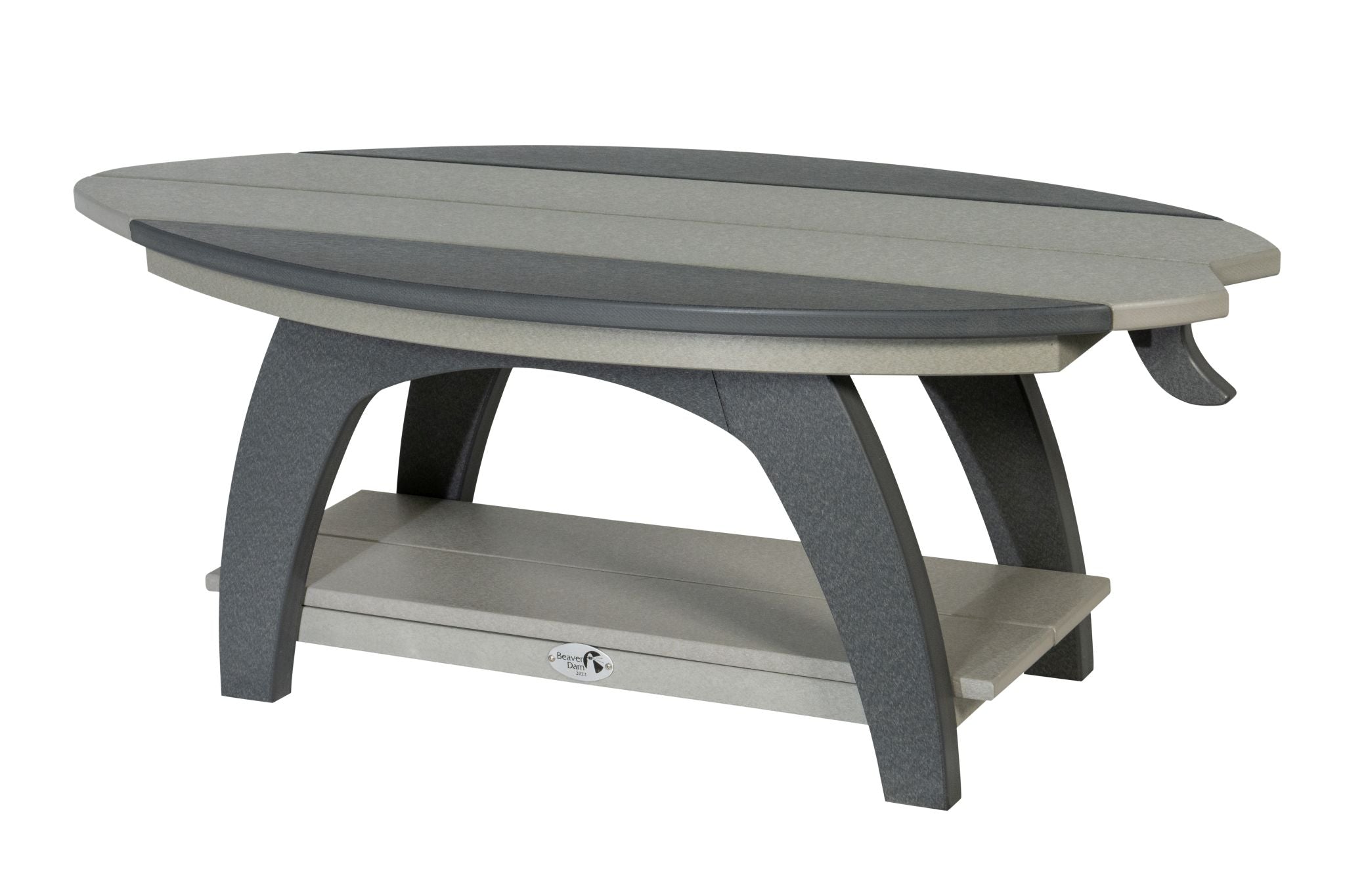 Amish made outdoor poly surf inspired coffee table, premium quality furniture crafted for durability, weather resistance, and stylish outdoor living